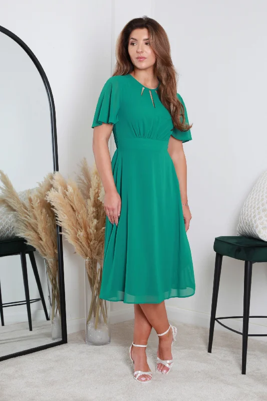 Double Second Keyhole Detail Shirring Back Midi Dress Tunics Lace romantic
