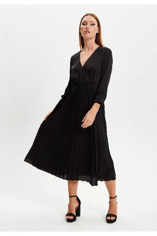 Liquorish Black Midi Dress With Pleat Details Tunics Occasion special