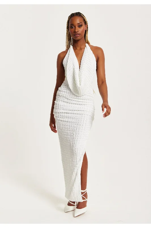Liquorish Chic Halter Maxi Dress In White Tunics Polka dots