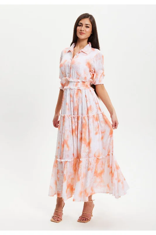 Liquorish Elasticated Waist Dip Dye Shirt Dress In Orange Tunics Fleece cozy