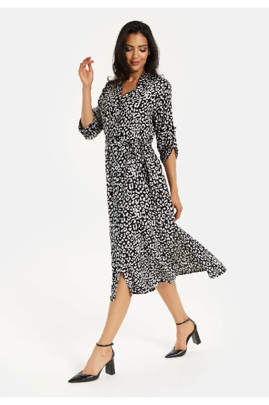 Liquorish Leopard Print Button Through Midi Shirt Dress Tunics Print Colorful