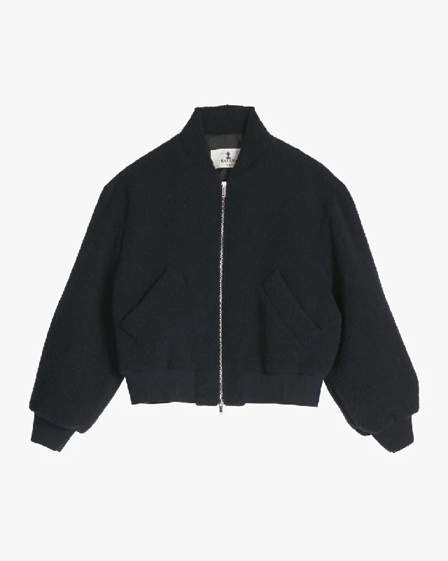 Barena Navy Boucle Bomber Jacket Soft Cashmere Wrap