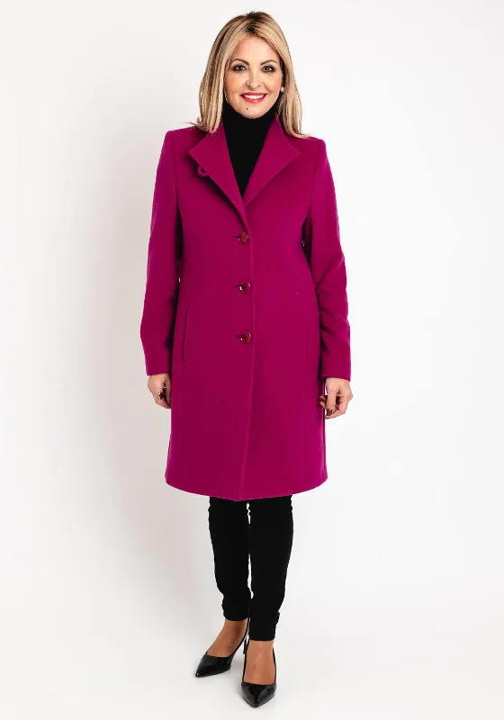 Christina Felix Classic Tailored Wool Cashmere Blend Long Coat, Raspberry Off-the-Shoulder Jacket Double-Breasted Coat Single-Breasted Coat