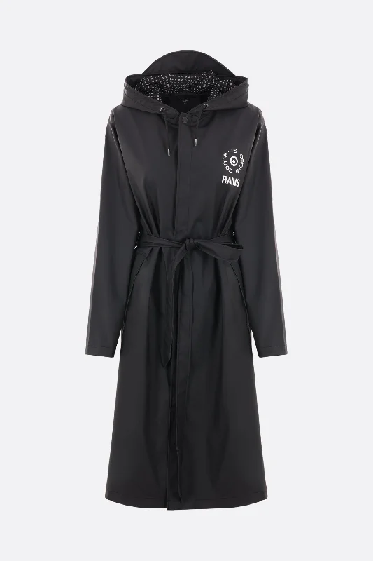 A-line coated nylon parka jacket with belt Elegant Cape Blazer
