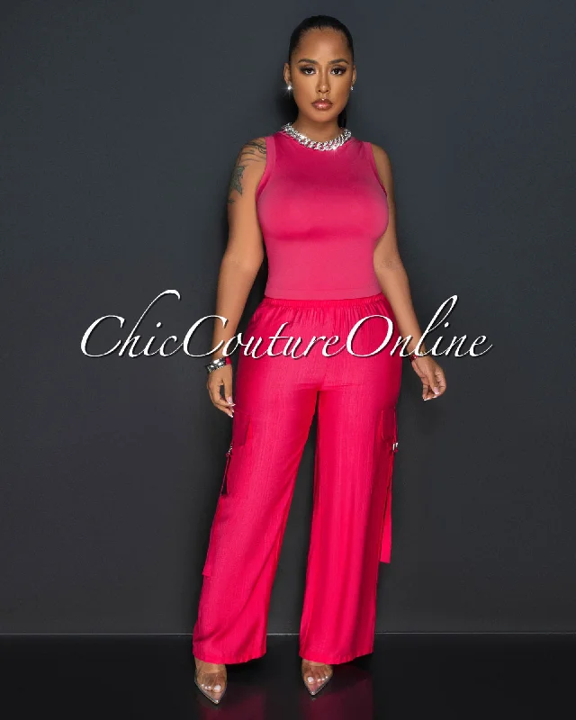 Dogma Fuchsia Wide Cargo Pants Cozy Sweater Skirt