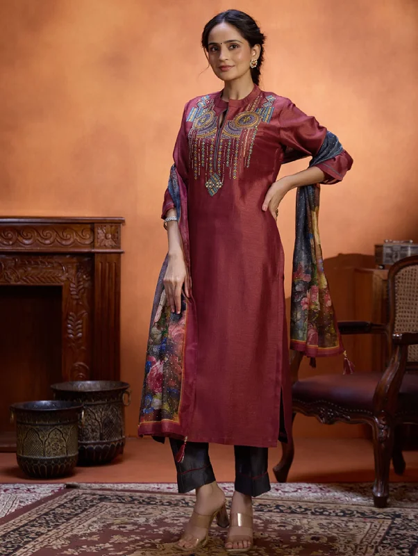 Embroidered Viscose Silk Suit Set 4046