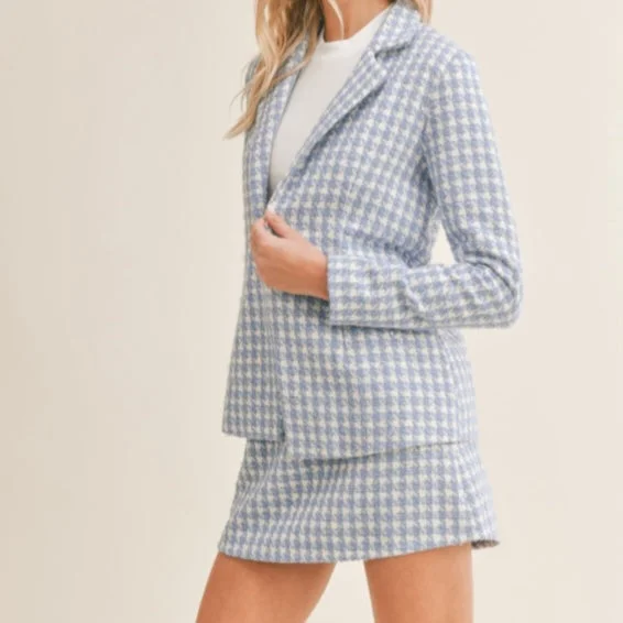 Sadie & Sage Sky Blue Mila Houndstooth Blazer Women's Vintage Suit