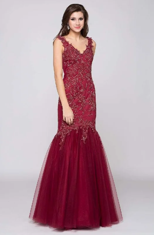 Glow by Colors - G290-1 V-neck Beaded Lace Mermaid Gown