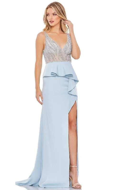 Mac Duggal - 11203 Ruffled Peplum High Slit Simple Prom Trumpet Gown